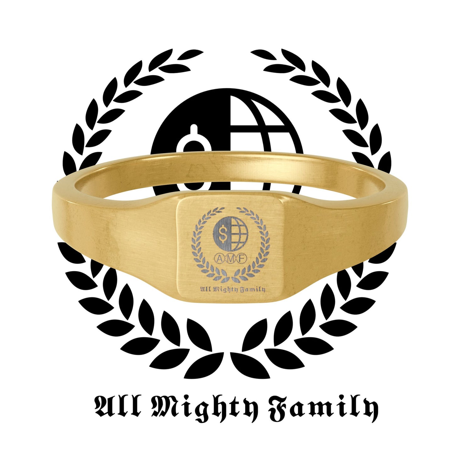 Gold Stainless Steel Square Signet Ring — Custom Engraved AMF Ring